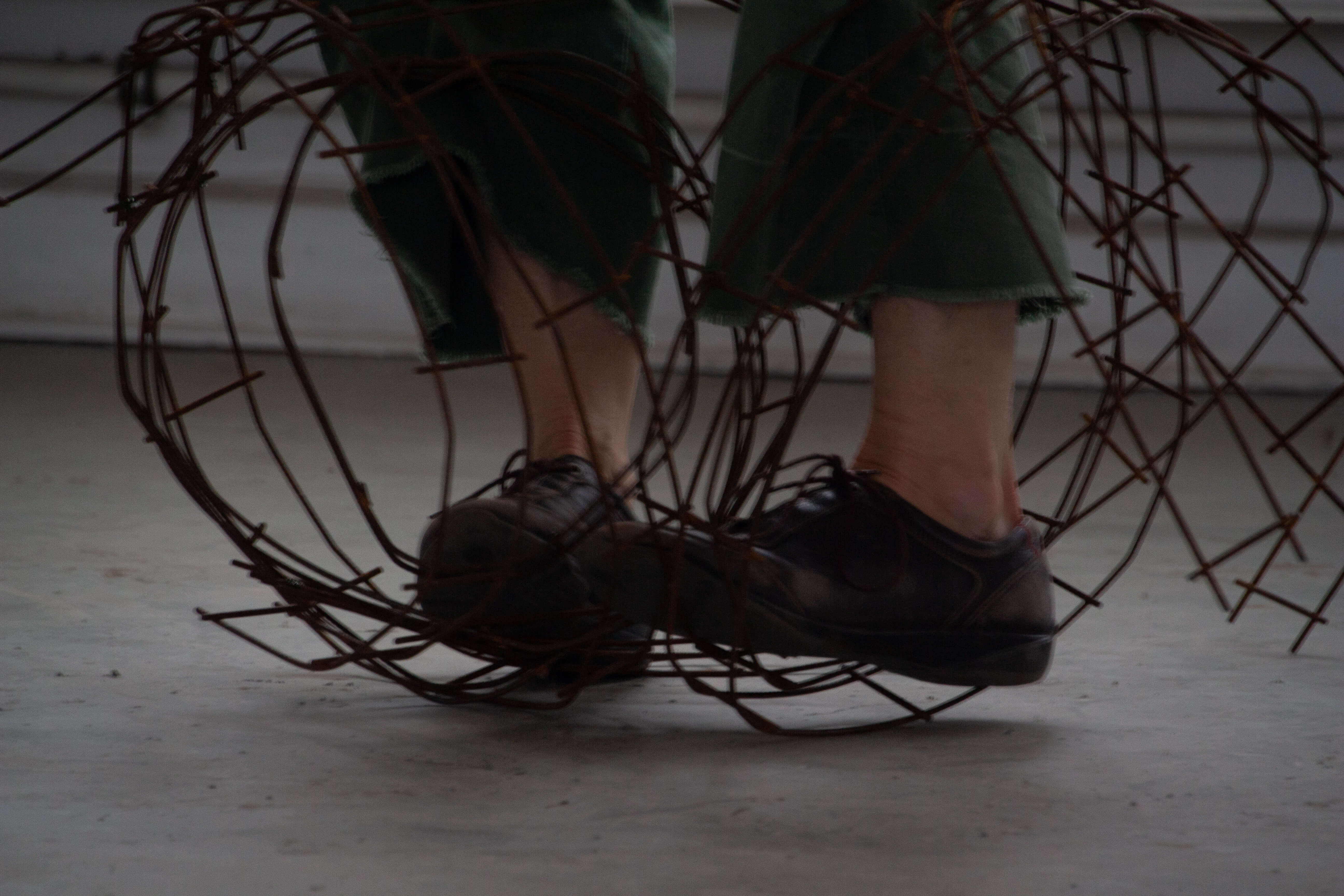 feet wrapped in tangled tracks